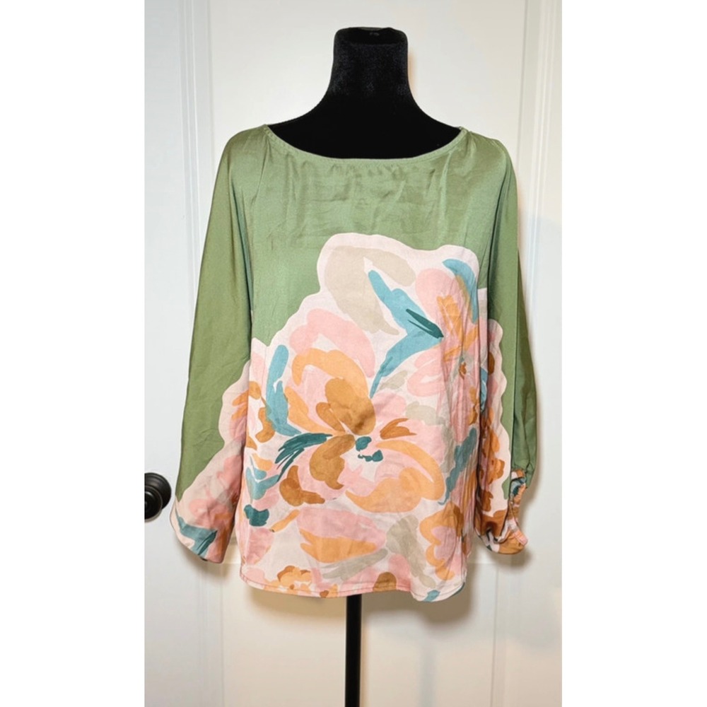 Wit & Wisdom Floral Blouse Sage Green Pink Dolman Sleeve Top XS